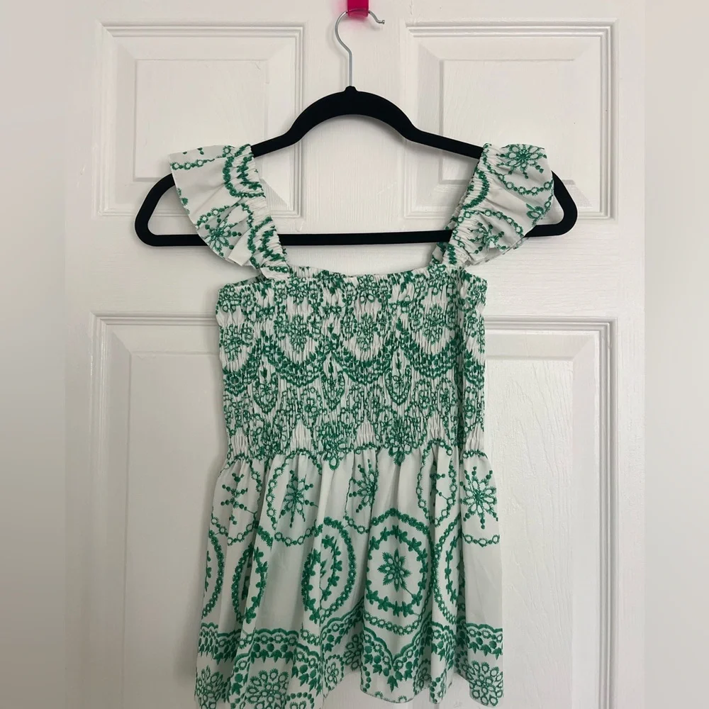 White & Green Embroidered Ruffle Tank - Picture 3 of 3